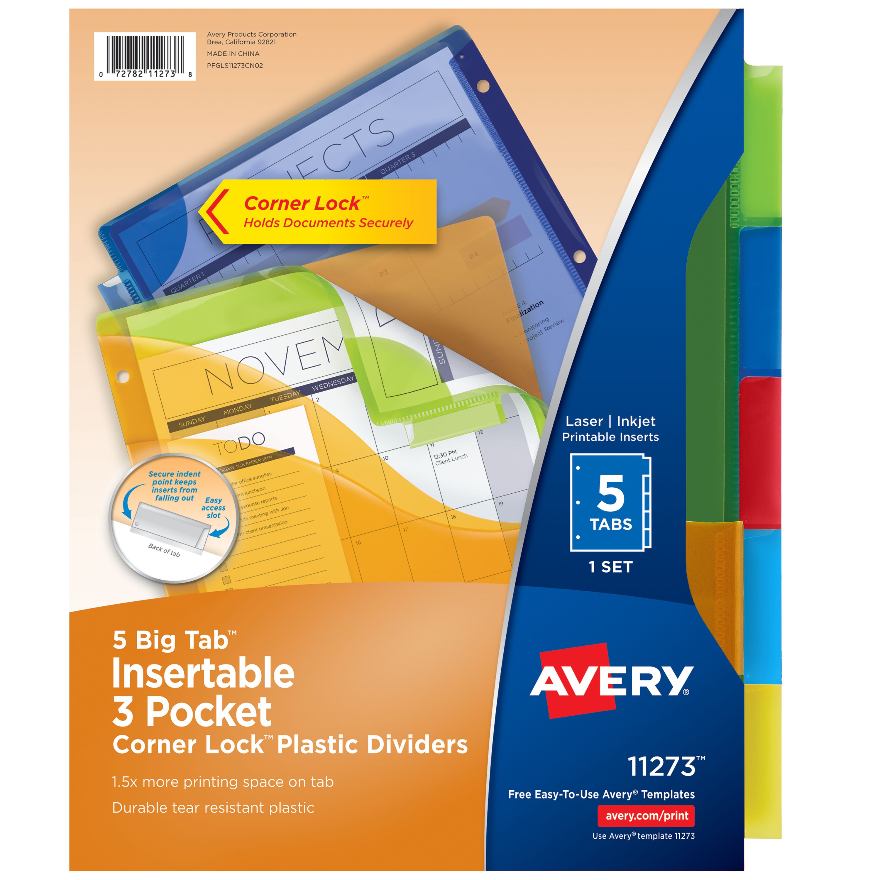 AveryÂ® 5-Tab Plastic Binder Dividers, Big Tabâ„¢ Insertable